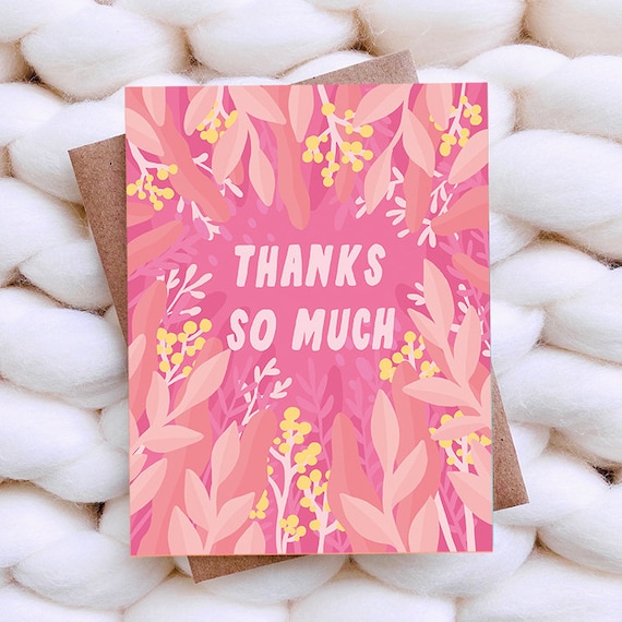 Thank you Card - Thanks so Much - Thank You Gift - Cute Floral Card