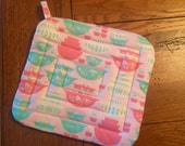 Pink Pyrex Potholder NEW Handmade Vintage Print Fabric Gooseberry Quilted Potholder Pots and Pans Kitchen Linens Hotpad