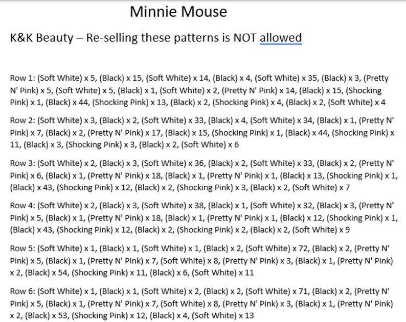 Mini Mouse Graph Minnie Mouse GRAPH & WRITTEN Pattern - King Size - Etsy