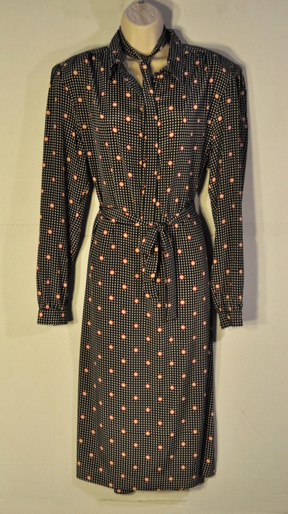 Women's Vintage Navy Polka Dot Dress - image 1