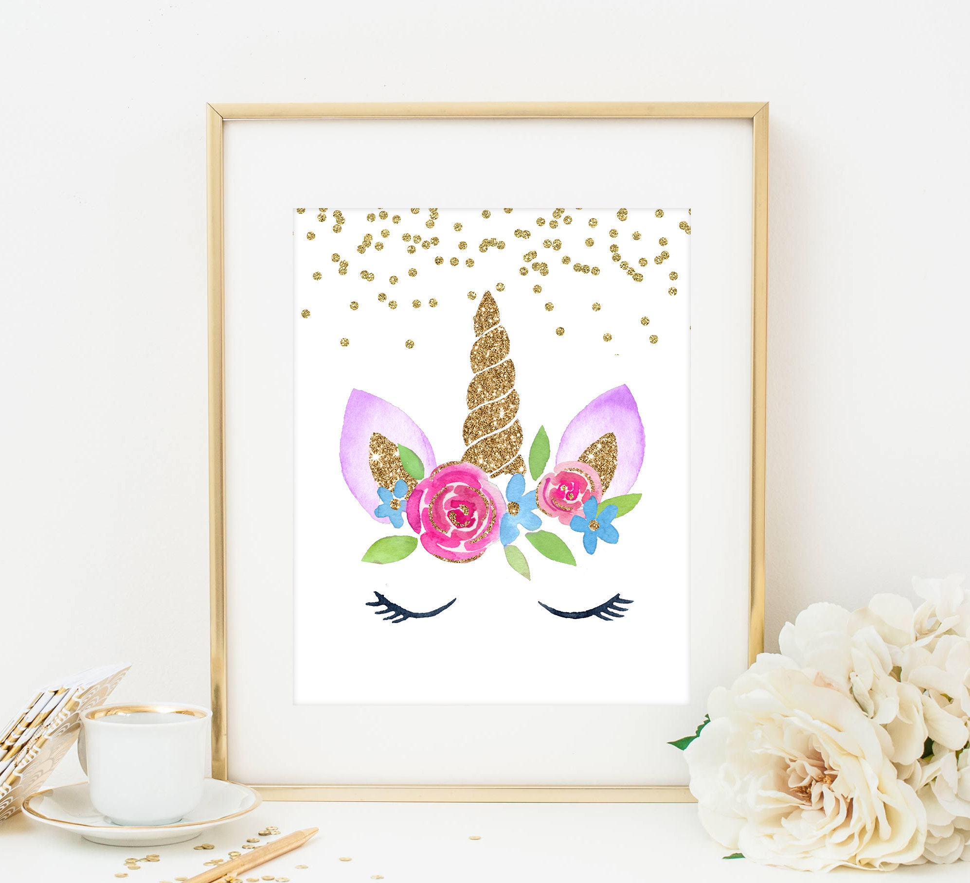 unicorn print unicorn printable glitter gold unicorn etsy