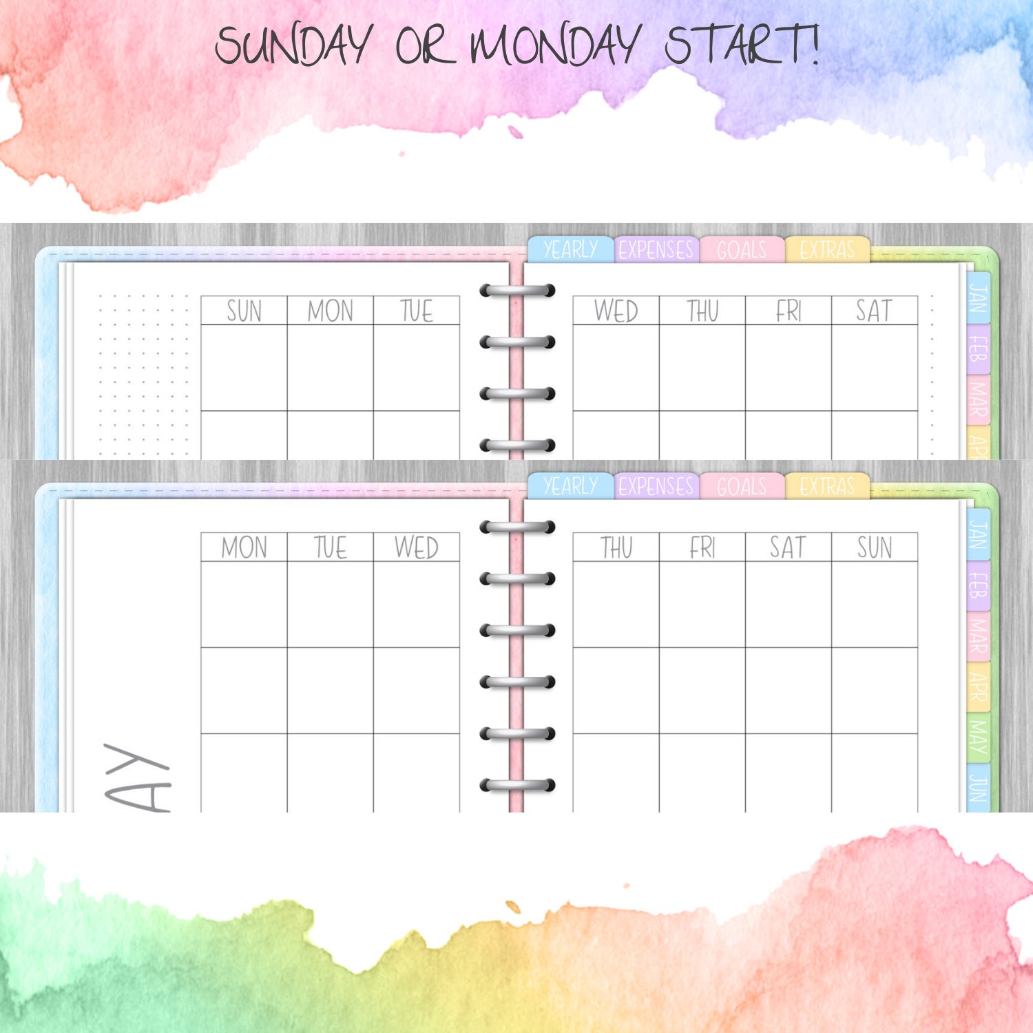 Sunday Start Planner Undated PASTEL THEME Digital Planner Digital
