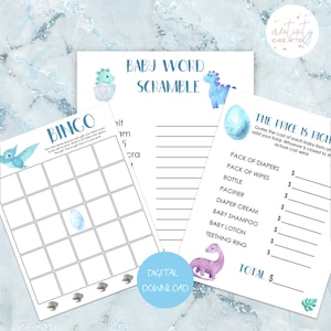 Baby Shower Games, Baby Dinosaur Games, Printable Baby Shower Games, Dino Baby Shower Games, Dinosaur Games, Bingo, Easy Print Games