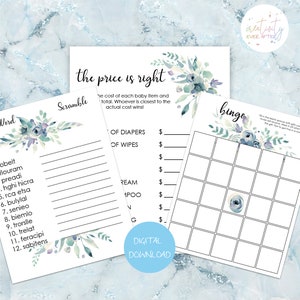 Baby Shower Games, Baby Girl Games, Purple Floral Baby Games, Printable Baby Shower Games, Pretty Floral Baby Shower Games, Easy Print Games
