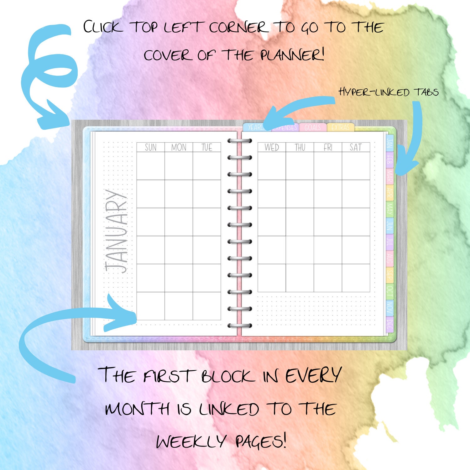 Sunday Start Planner Undated PASTEL THEME Digital Planner Digital