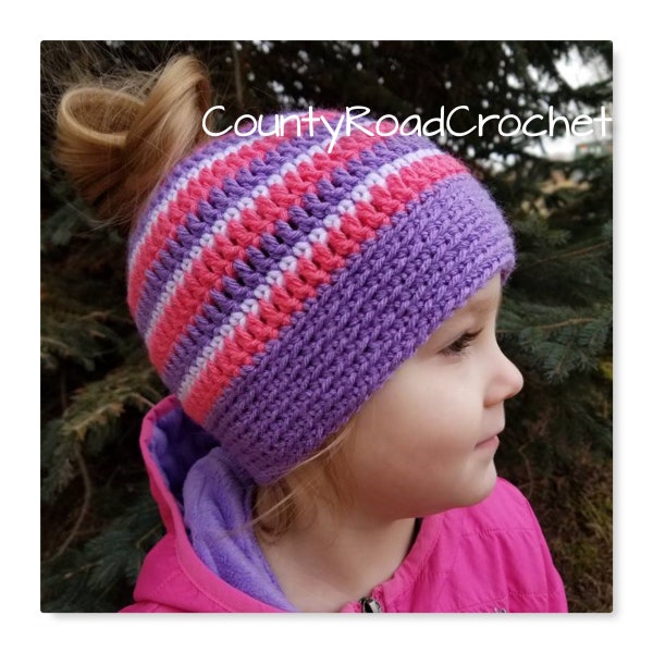 Girls Winter Hat Toddler Girl Hat Little Girl Beanie Ponytail Hat Hats For Kids Child's Crochet Hat Messy Bun Hat Cute Girl Gifts