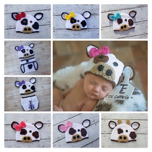 Newborn Cow Outfit Crochet Cow Photo Prop Baby Girl Cow Hat Farm Animal Photo Props Crochet Newborn Cow Hat Baby Animal Hats Baby Gifts