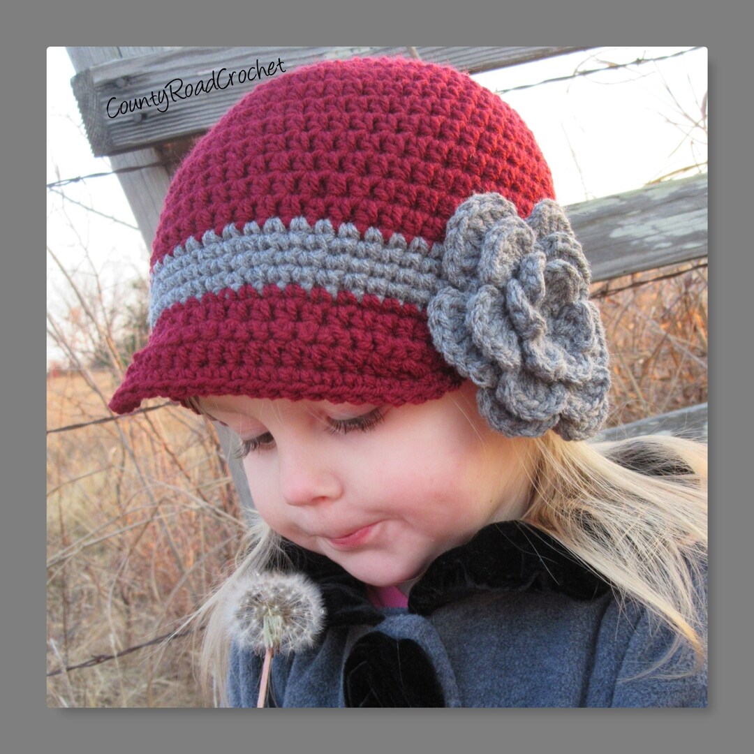 Crochet Girls Winter Hat, Flower Hat, Little Girl Gifts, Girl Newsboy