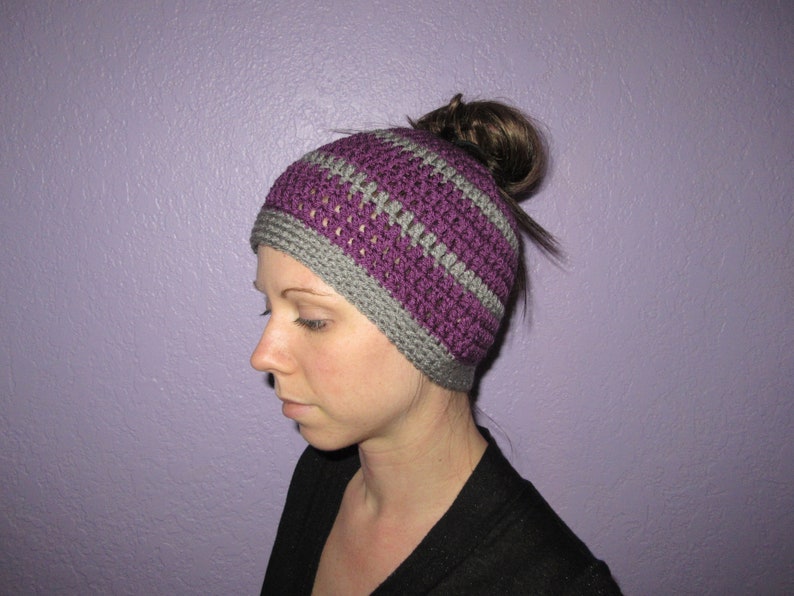 Ponytail Hat Messy Bun Beanie Crochet Beanie Crochet Girl Hats Open Top Beanie Winter Hat For Women Busy Mom Gifts Hats For Women image 3