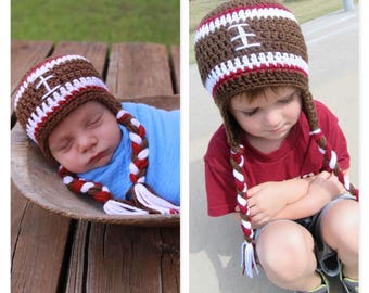 Crochet Football Hat: Baby Toddler Earflap Beanie, Photo Prop