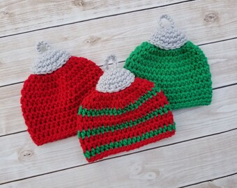 Crochet Ornament Beanie: Baby's First Christmas Photo Prop