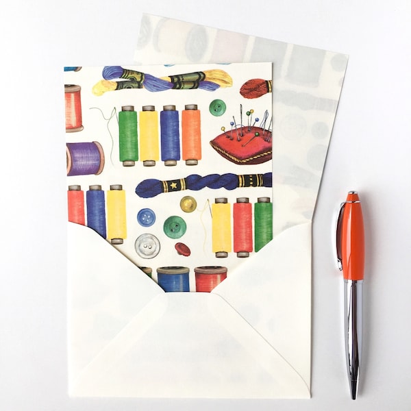 A Stitch in Time Letter Set, Fun Stationery, Italian Paper, Cotton Envelope, Writing Paper, Correspondence Set, Pen Pal Set