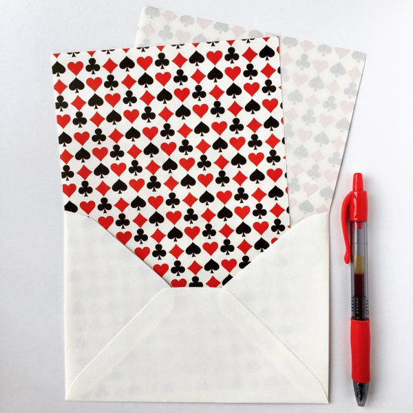 Playing Cards Letter Set, Classic Stationery, Italian Paper, Cotton Envelope, Writing Paper, Correspondence Set, Pen Pal Set