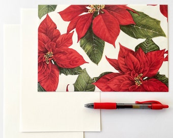 Poinsettia Large Letter Set, Christmas Writing Set, Papeterie de Noël, Papeterie botanique classique, Papier italien élégant, Ensemble de cartes de notes