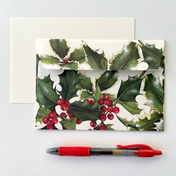 Holly Card/Letter Set, Christmas Writing Set, Holiday Stationery, Festive Correspondence Set, Classic Botanical Stationery, Fine Italian Set