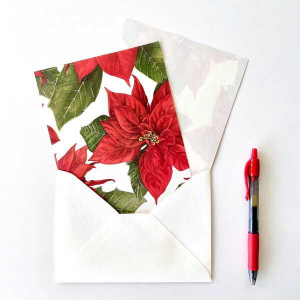 Poinsettia Letter Set, Christmas Writing Set, Holiday Stationery, Classic Botanical Stationery, Elegant Italian Paper, Festive Pen Pal Set