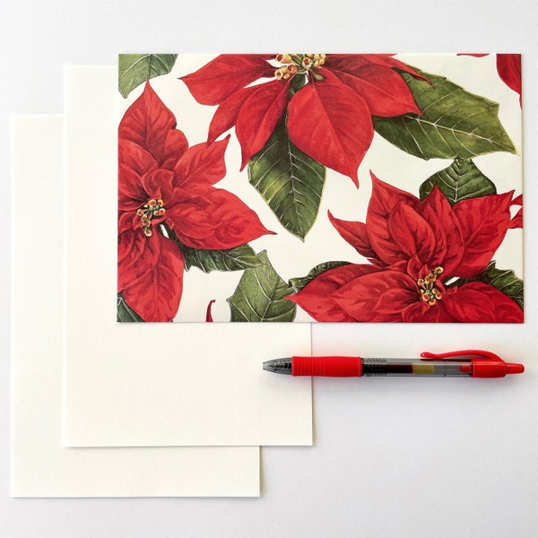 Poinsettia Large Letter Set, Christmas Writing Set, Holiday Stationery, Classic Botanical Stationery, Elegant Italian Paper, Notecard Set