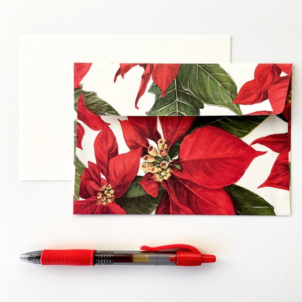 Poinsettia Card/Letter Set, Christmas Writing Set, Holiday Stationery, Classic Botanical Stationery, Elegant Italian Paper, Notecard Set