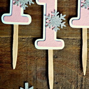 Winter-Onederland Cupcake-Topper Für 1. Geburtstag - Rosa Schneeflocke Mit Krone, Kuchendekoration