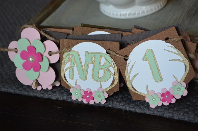 First Birthday Photo Banner Floral Antlers First Birthday Boho First Birthday Photo Banner Wild One 12 Month Photo Banner Bohemian.