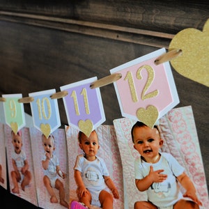 Rainbow First Birthday Photo Banner. 12 Month Photo Banner. Rainbow First Birthday. Pastel Rainbow First Birthday. Unicorn First Birthday.