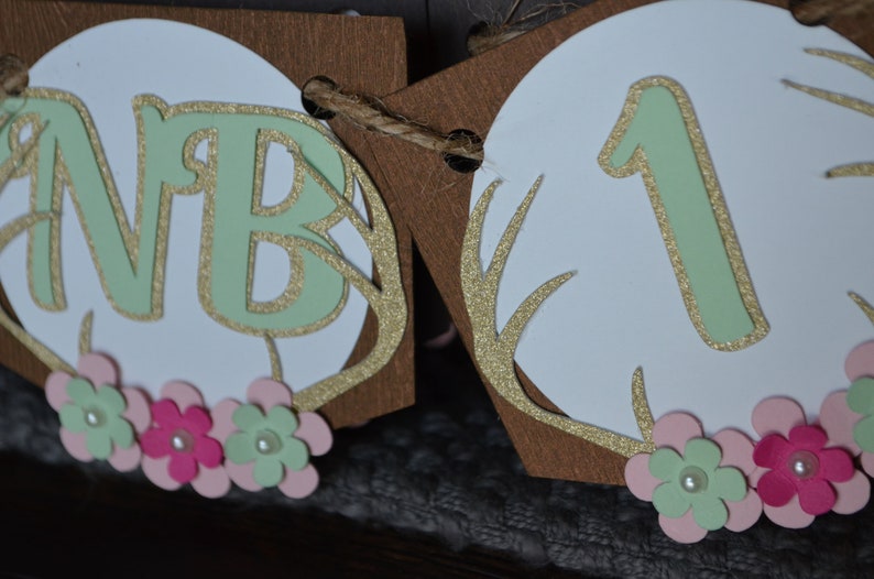 First Birthday Photo Banner Floral Antlers First Birthday Boho First Birthday Photo Banner Wild One 12 Month Photo Banner Bohemian.