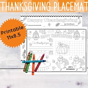 Printable Thanksgiving Placemat, Thanksgiving Activity, Kids Coloring Page, Thanksgiving Placemat for kids, Cute Turkey, I am thankful for