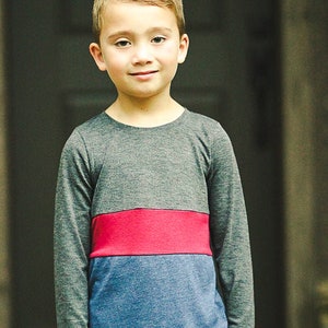 Boys' Mark Tee Sewing Pattern – Color Block, Multiple Sleeves (PDF Pattern)