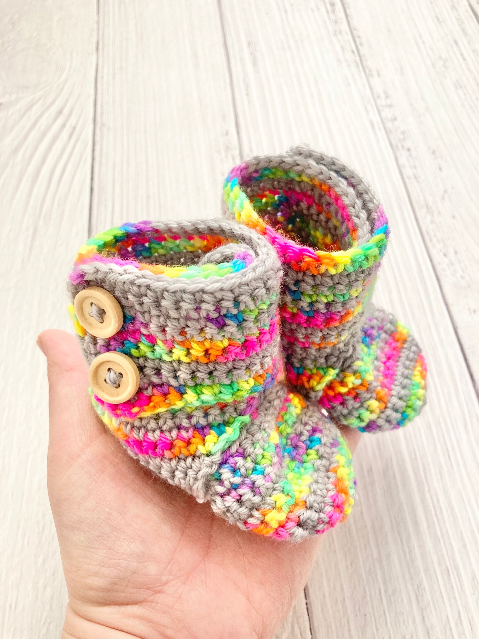Rainbow Baby Booties Stay on Baby Booties Merino Nylon Blend Yarn