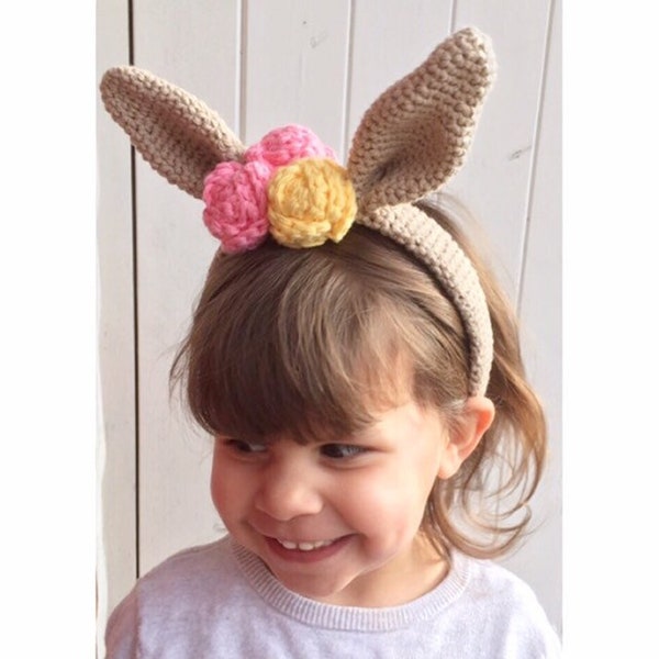 Easter Bunny Headband Hairband Easter Outfit Dressup Dress Up Crochet Bunny Ears Flower Photo Props