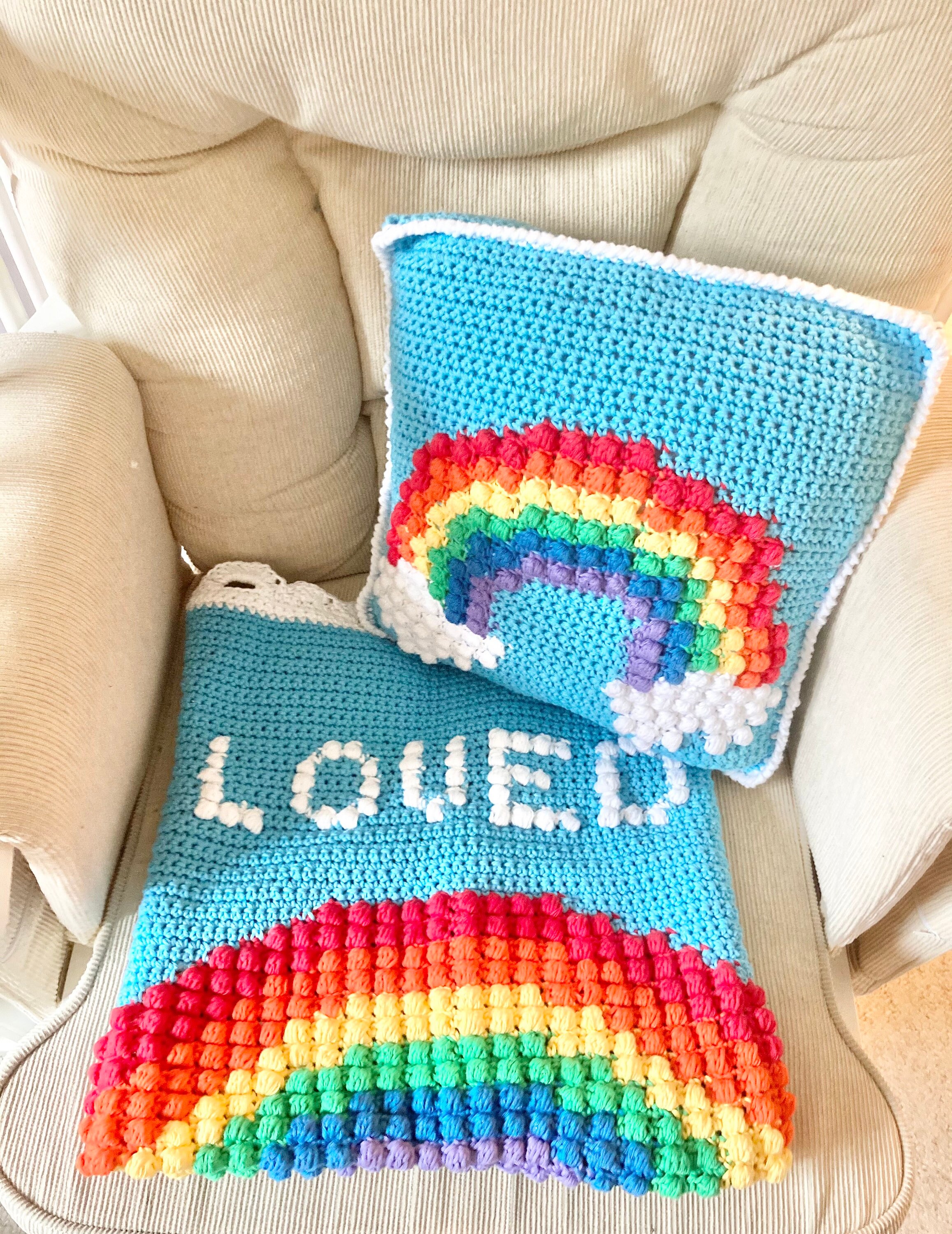 Rainbow Puff Blanket Rainbow Baby Nursery Decor Decoration Throw