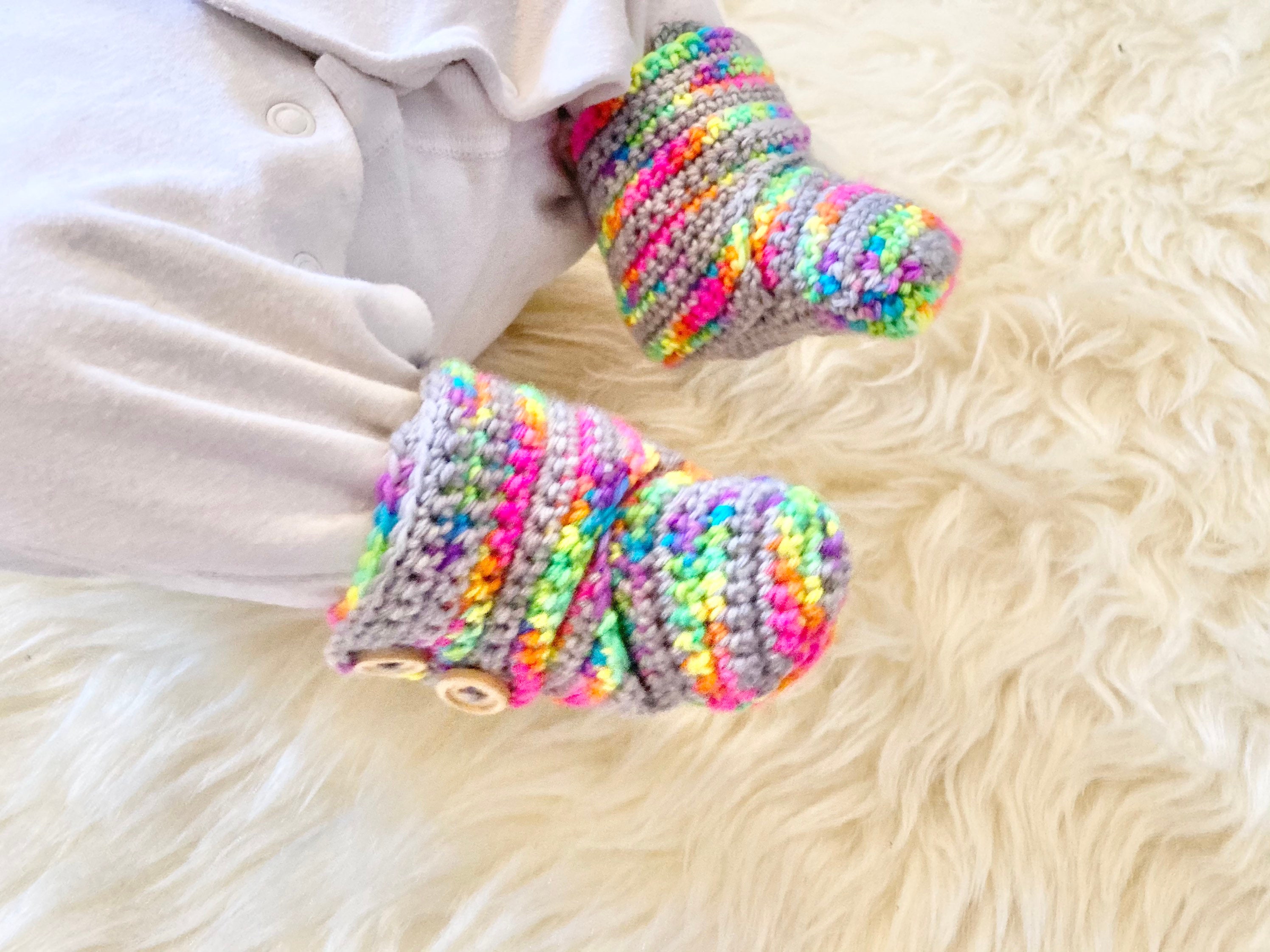 Rainbow Baby Booties Stay on Baby Booties Merino Nylon Blend Yarn