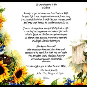 Pastor&#39;s Wife Certificate of Appreciation on Sunflowers,  8-1/2&quot;x11&quot; Unframed