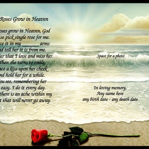 Sympathy Poem &#39;If Roses Grow in Heaven&#39;, In Memory of a Sister,  8-1/2&quot;x11&quot; Unframed