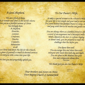 Pastor & Wife Personalized Appreciation Gift Print 8-1/2&quot;x11&quot; unframed