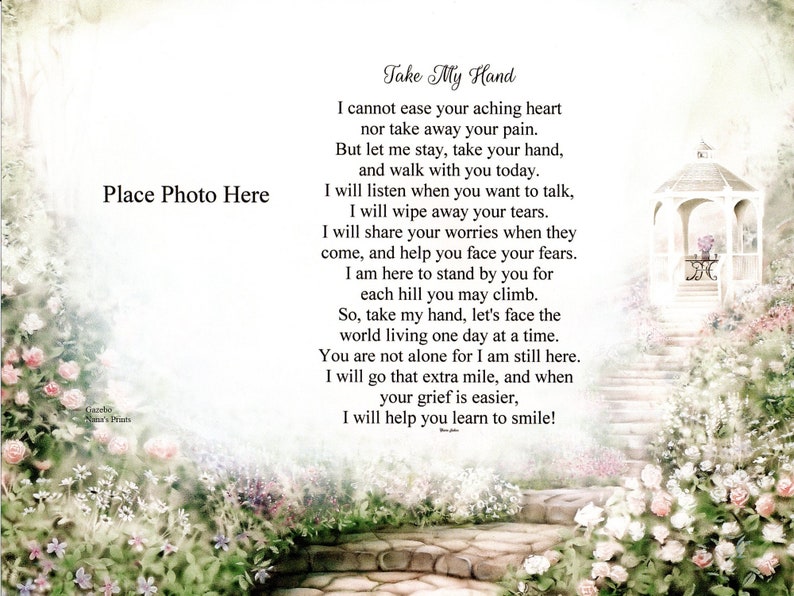 Loss of Father take My Hand Sympathy Poem Print Etsy