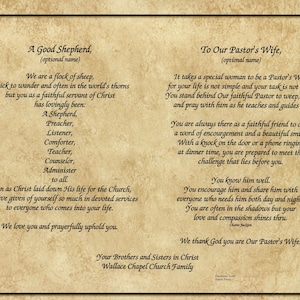 Pastor & Pastor&#39;s Wife, Clergy, Ministers, Spiritual Advisors Certificate of Appreciation 8-1/2&quot;x11 unframed