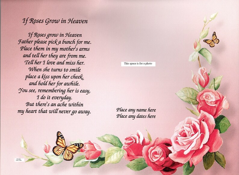 If Roses Grow in Heaven Poem Pink Roses Space for a Photo or | Etsy