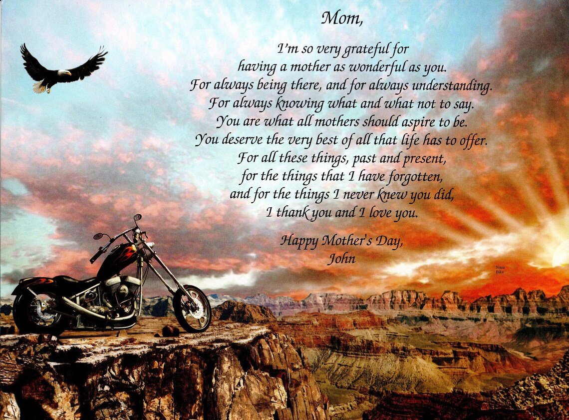 Biker Mom I'm so grateful Mother's Day Poem Gift Etsy