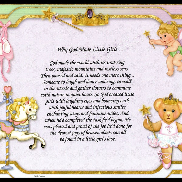 Why God Made Little Girls Poem , little princess, teddy bear, carousel horse