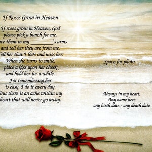 If Roses Grow in Heaven, Single Rose Celebration of Life Poem Unframed, 8-1/2&quot;x11&quot;