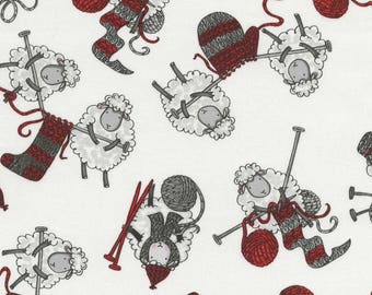 Knitting Sheep in white from the Knitting Sheep Collection from Timeless Treasures, Sheep, Novelty