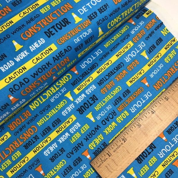 Construction Words in Blue from The Big Dig Collection by Whistler Studios for Windham Fabrics, Construction Vehicles, Trucks, 42927 2