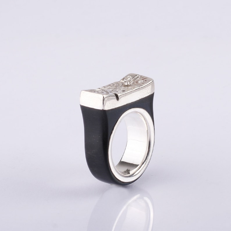 Unisex Ring Wedding Rings Unusual wedding ring Men Wedding Band Sterling silver wedding ring with horn