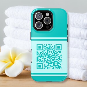 Personalized QR Code Business Phone Case, Teal Scannable iPhone Case for Realtors, Samsung Aqua Digital Business Card, Travel Agent Promo