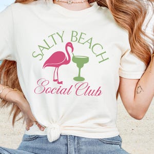 Salty Beach Social Club Short Sleeve Shirt, Comfort Colors Graphic Tee, Funny Flamingo Shirt for Women, Vacation T-Shirt, Coastal Gift