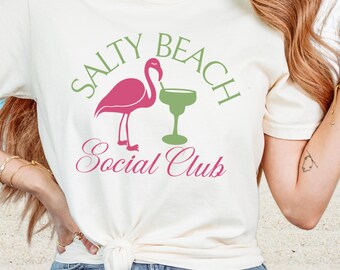 Salty Beach Social Club Short Sleeve Shirt, Comfort Colors Graphic Tee, Funny Flamingo Shirt for Women, Vacation T-Shirt, Coastal Gift