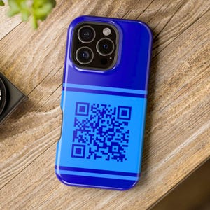 Coque de téléphone personnalisée avec code QR, Outil marketing pour entreprise, Recharge sans fil, iPhone et Samsung, Carte de visite numérique, Étui bleu pour téléphone avec code QR