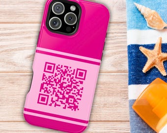 Custom QR Code Phone Case, Business QR Phone Cover, Samsung & iPhone 16 15 14 Pro Max Case, Pink Digital Business Card, Real Estate Promo