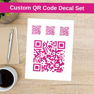 Custom vinyl sticker set met QR-code, buiten binnen gepersonaliseerde website social media sticker, roze bord voor bedrijf, stand, winkel of bagage